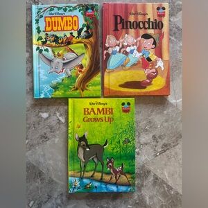 Disney set of 3 classic titles, Bambi, Dumbo, Pinocchio, Copywrite 1990s, 1970s